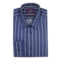 mens navy green multi stripe slim fit cotton shirt