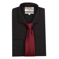 Men\'s Plain Black Poplin Extra Slim Fit Shirt - Cutaway Collar