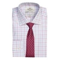 mens white pink multi check slim fit shirt single cuff