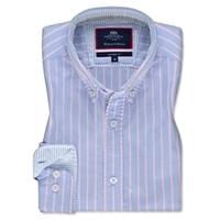 Men\'s Blue & Pink Multi Stripe Oxford Classic Fit Shirt - Single Cuff