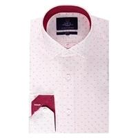 Men\'s Red & White Dobby Slim Fit Shirt - Single Cuff