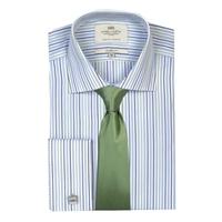 Men\'s Blue & Green Multi Stripe Tailored Fit Shirt - Double Cuff