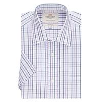 Men\'s White & Lilac Medium Check Tailored Fit Short Sleeve Shirt - Easy Iron