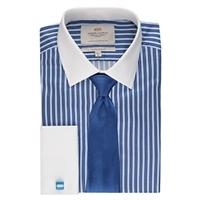 Men\'s Blue Multi Stripe Extra Slim Fit Shirt - Double Cuff - Easy Iron