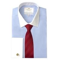 mens plain blue poplin extra slim fit shirt with white collar cuff