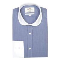 Men\'s Navy & White Dogstooth Check Slim Fit Limited Edition Shirt - Round Collar