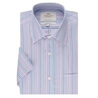 mens blue coral multi stripe tailored fit short sleeve shirt easy iron