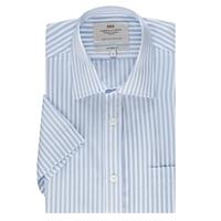 mens white blue stripe tailored fit short sleeve shirt easy iron