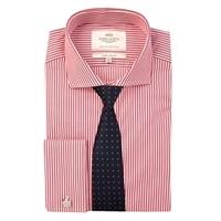 Men\'s Formal Red & White Bengal Stripe Extra Slim Fit Shirt - Cutaway Collar - Double Cuffs - Easy Iron