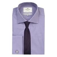 Men\'s White & Lilac Dogstooth Check Tailored Fit Shirt - Double Cuff