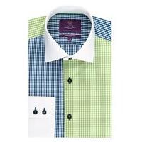 Men\'s Curtis Navy & Green Gingham Check Slim Fit Shirt - Single Cuff