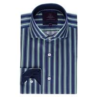 Men\'s Curtis Blue & Green Multi Stripe Slim Fit Shirt - High Collar - Single Cuff