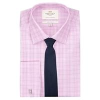Men\'s Pink & Navy Prince of Wales Check Extra Slim Fit Shirt - Double Cuff