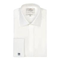 Men\'s Plain White End On End Slim Fit Cotton Shirt - Concealed Placket