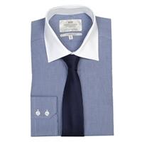 mens navy white check slim fit shirt with white collar single cuff