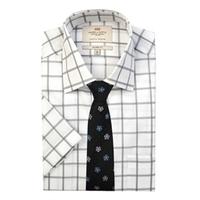 mens white grey large check tailored fit short sleeve shirt