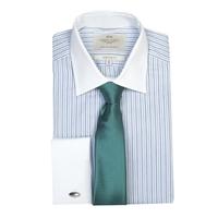 Men\'s White & Blue Multi Stripe Extra Slim Fit Shirt With White Collar & Cuff - Double Cuff
