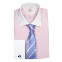 mens plain pink end on end slim fit shirt with white collar cuff doubl ...