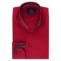 Men\'s Red Poplin Slim Fit Shirt With Contrast - High Collar