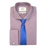 mens blue red multi check slim fit cotton shirt cutaway collar