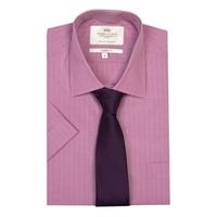 Men\'s Pink & White Fine Stripe Tailored Fit Short Sleeve Shirt - Easy Iron