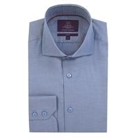 Men\'s Blue & White Herringbone Slim Fit Luxury Cotton Shirt - High Collar - Single Cuff