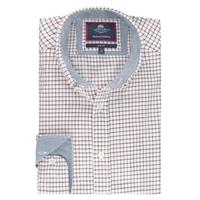 Men\'s Burgundy & Blue Multi Check Washed Cotton Oxford Slim Fit Shirt - Single Cuff