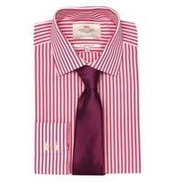 Men\'s White & Coral Stripe Slim Fit Shirt - Single Cuff