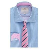 Men\'s Formal Blue & White Bengal Stripe Classic Fit Shirt - Single Cuff - Easy Iron