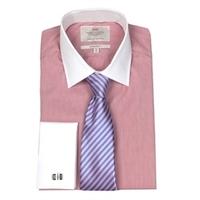 mens red white stripe extra slim fit shirt with white collar cuff