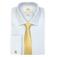 Men\'s White & Blue Multi Check Slim Fit Cotton Shirt - Double Cuff - Easy Iron