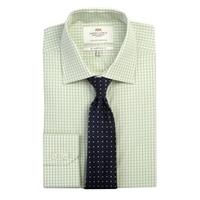 Men\'s White & Green Gingham Check Slim Fit Office Shirt - Single Cuff
