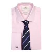 Men\'s Plain Pink End On End Slim Fit Luxury Cotton Shirt - Double Cuff