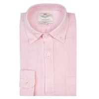 mens plain pink boston button down tailored fit linen shirt