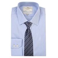 Men\'s Light Blue & Blue Multi Stripe Extra Slim Fit Business Shirt - Single Cuff