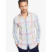 Men\'s Curtis White & Pink Multi Check Slim Fit Shirt - High Collar - Single Cuff
