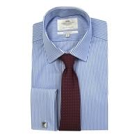 Men\'s Blue & White Bengal Stripe Extra Slim Fit Shirt - Double Cuff