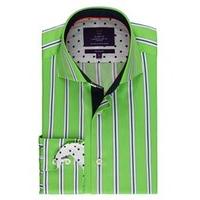 Men\'s Curtis Green & Navy Multi Stripe Slim Fit Shirt - High Collar - Single Cuff
