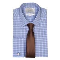 mens blue orange multi check extra slim fit shirt double cuff