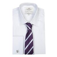 Men\'s White & Navy Stripe Extra Slim Fit Shirt - Double Cuff