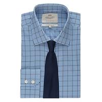 Men\'s Blue & Navy Multi Check Slim Fit Shirt - Single Cuff - Easy Iron