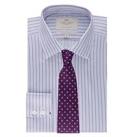 mens formal blue lilac multi stripe slim fit shirt single cuff easy ir ...