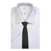 mens white grey multi stripe tailored fit short sleeve shirt