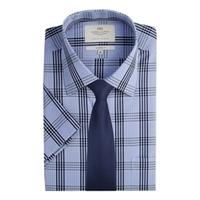 Men\'s Blue & Navy Multi Check Tailored Fit Short Sleeve Shirt