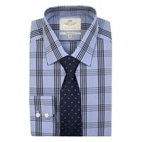 mens blue navy multi check extra slim fit shirt single cuff