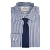 mens white royal blue multi stripe slim fit shirt single cuff
