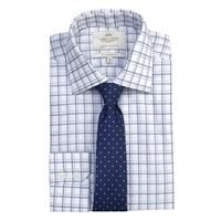 Men\'s Formal White & Blue Multi Check Slim Fit Shirt - Single Cuff - Easy Iron