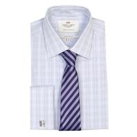 mens white blue multi check extra slim fit shirt double cuff