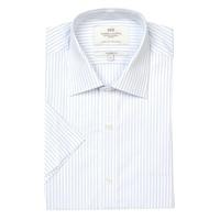 Men\'s White & Light Blue Fine Stripe Tailored Fit Short Sleeve Shirt