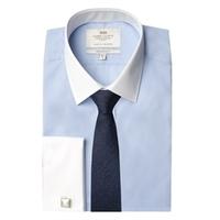 Men\'s Plain Light Blue Poplin Extra Slim Fit Shirt With White Collar & Cuff